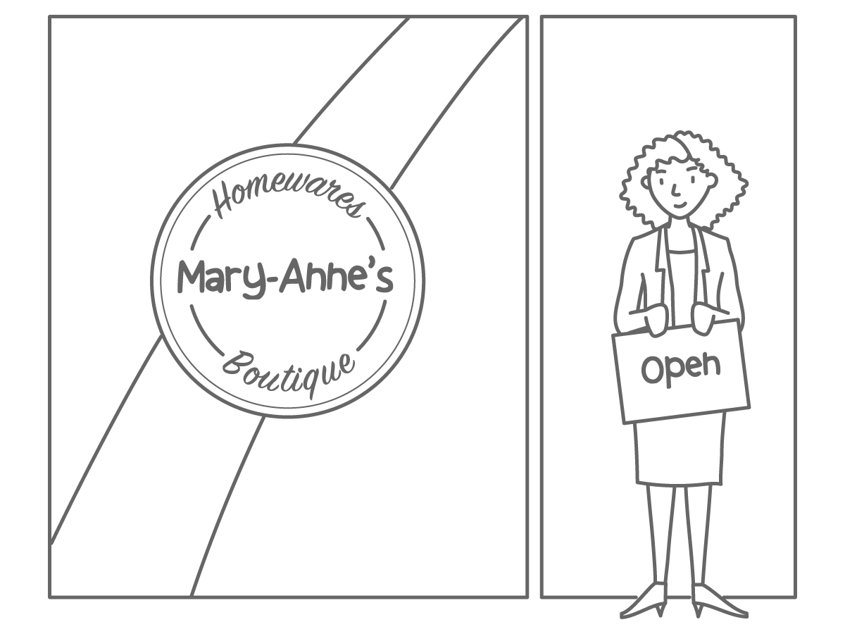 A business owner standing in front of a store.