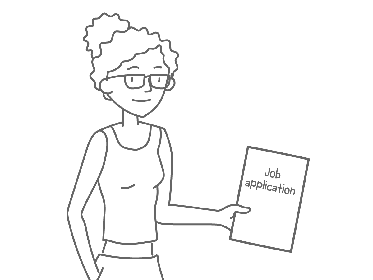 A woman holding a job application.