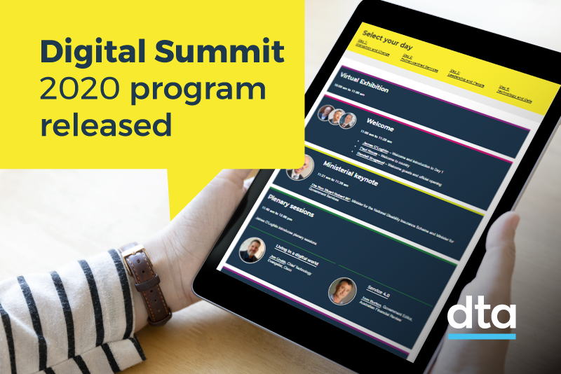 Person looking at a hand held device with the Digital Summit program on it