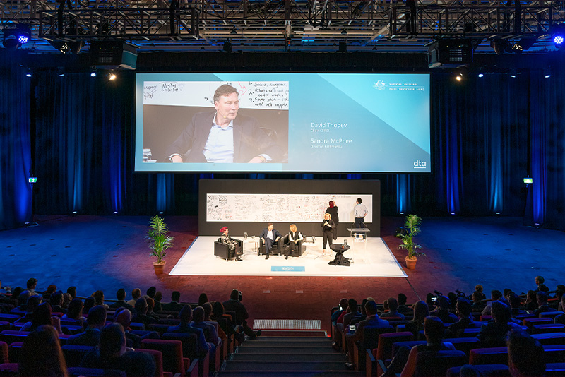 A large audience watches the fireside chat at the Digital Summit 2019.