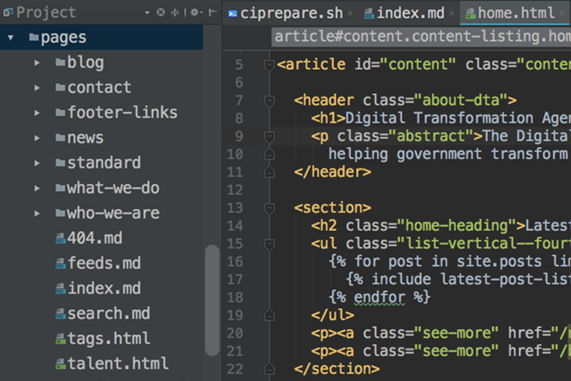 Extract of HTML source code from the DTA website.