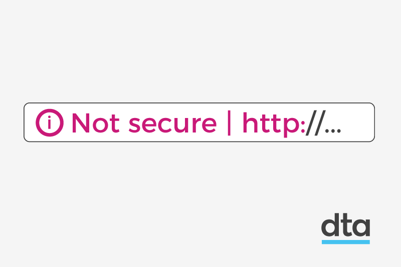 A browser indicating an insecure web connection.