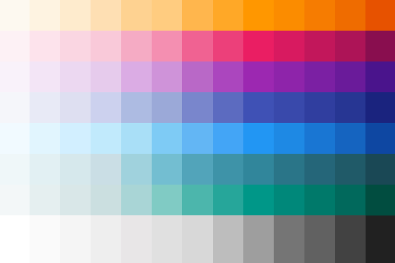 Our custom accessible colour palette incorporating Google Material Design