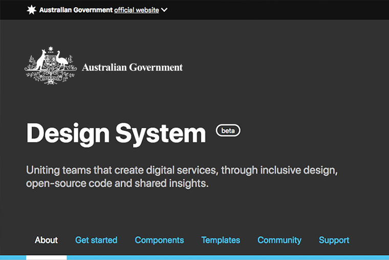 A screenshot of the Australian Government Design System website header.