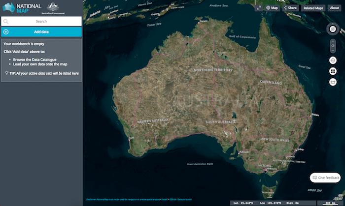 A screen shot of the national map website